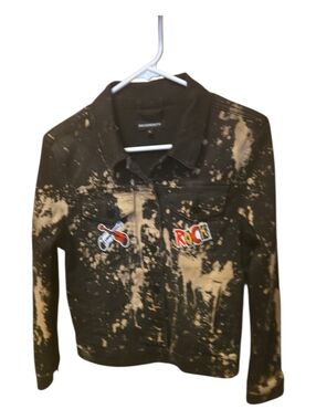 Repurposed Bleached Black Denim Rock Jacket – Distressed Splatter Style